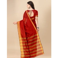 Women's Cotton Silk Striped Saree With Unstitched Blouse 5.5Mtr (Red) - Red