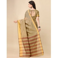 Women's Cotton Silk Striped Saree With Unstitched Blouse 5.5Mtr (Cream) - Cream