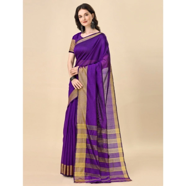 Women's Cotton Silk Striped Saree With Unstitched Blouse 5.5Mtr (Multicolor) - Multicolor