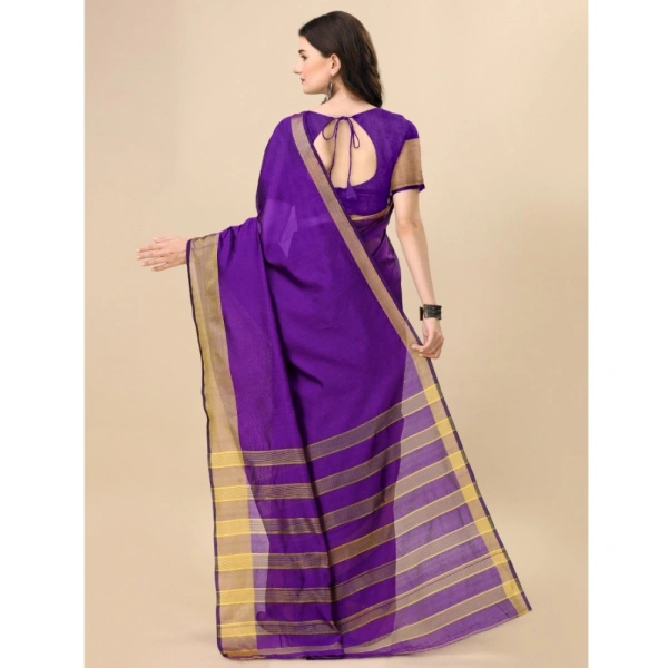 Women's Cotton Silk Striped Saree With Unstitched Blouse 5.5Mtr (Multicolor) - Multicolor