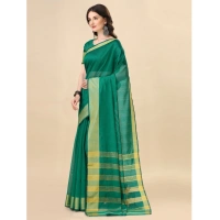 Women's Cotton Silk Striped Saree With Unstitched Blouse 5.5Mtr (Light Green) - Light Green