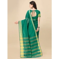 Women's Cotton Silk Striped Saree With Unstitched Blouse 5.5Mtr (Light Green) - Light Green