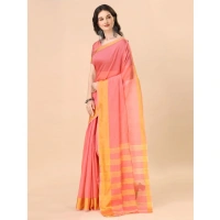 Women's Cotton Silk Striped Saree With Unstitched Blouse 5.5Mtr (Pink) - Pink