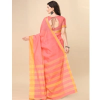 Women's Cotton Silk Striped Saree With Unstitched Blouse 5.5Mtr (Pink) - Pink