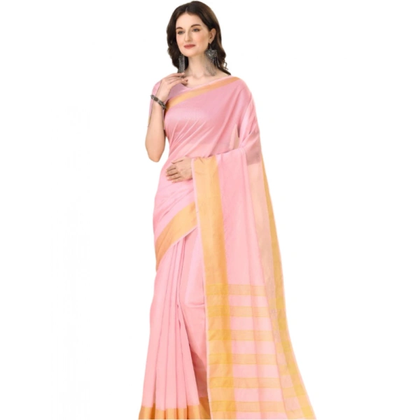 Women's Cotton Silk Striped Saree With Unstitched Blouse 5.5Mtr (Multicolor) - Multicolor