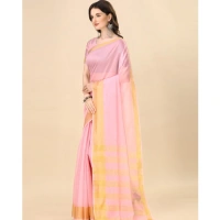 Women's Cotton Silk Striped Saree With Unstitched Blouse 5.5Mtr (Multicolor) - Multicolor