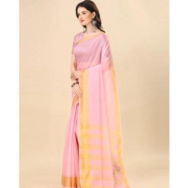 Women's Cotton Silk Striped Saree With Unstitched Blouse 5.5Mtr (Multicolor) - Multicolor