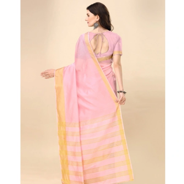 Women's Cotton Silk Striped Saree With Unstitched Blouse 5.5Mtr (Multicolor) - Multicolor