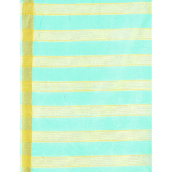 Women's Cotton Silk Striped Saree With Unstitched Blouse 5.5Mtr (Blue) - Blue