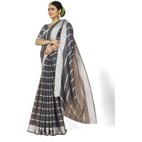 Women's Cotton Silk Striped Saree With Unstitched Blouse 5.5Mtr (Grey) - Grey