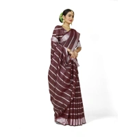 Women's Cotton Silk Striped Saree With Unstitched Blouse 5.5Mtr (Maroon) - Maroon