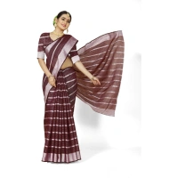Women's Cotton Silk Striped Saree With Unstitched Blouse 5.5Mtr (Maroon) - Maroon