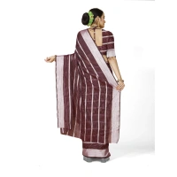 Women's Cotton Silk Striped Saree With Unstitched Blouse 5.5Mtr (Maroon) - Maroon