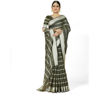 Women's Cotton Silk Striped Saree With Unstitched Blouse 5.5Mtr (Green) - Green