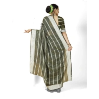 Women's Cotton Silk Striped Saree With Unstitched Blouse 5.5Mtr (Green) - Green