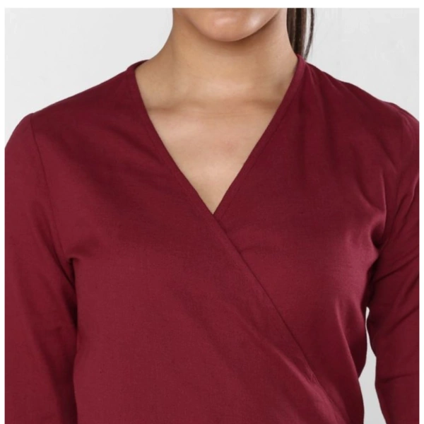 Women's Cotton Solid 3-4th Sleeves Above Knee Dress (Maroon) - S