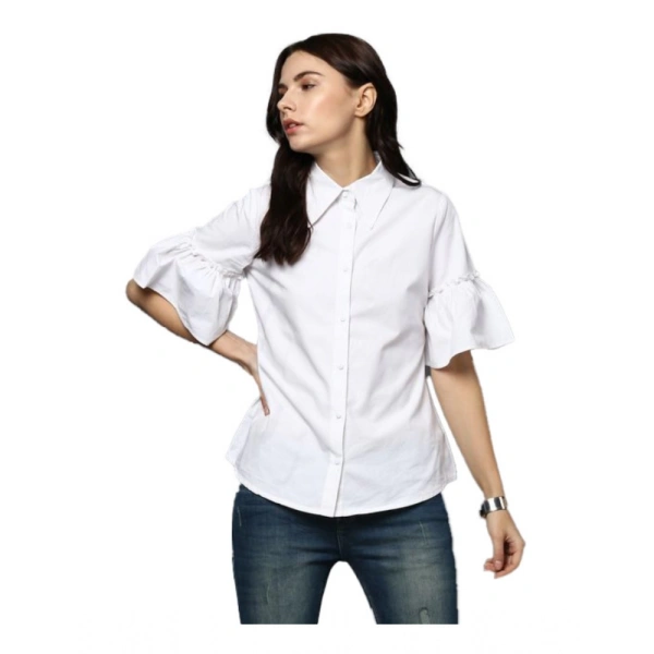 Women's Cotton Solid Bell Sleeve Top (White) - L
