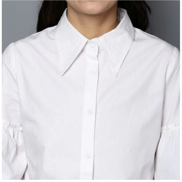 Women's Cotton Solid Bell Sleeve Top (White) - S
