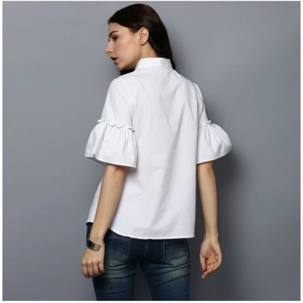 Women's Cotton Solid Bell Sleeve Top (White) - S