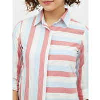 Women's Cotton Striped Long Sleeves Standard Length Shirt (Pink) - M