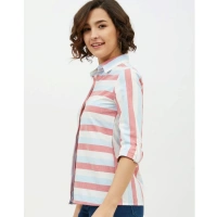 Women's Cotton Striped Long Sleeves Standard Length Shirt (Pink) - M