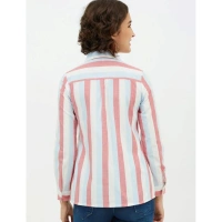 Women's Cotton Striped Long Sleeves Standard Length Shirt (Pink) - L