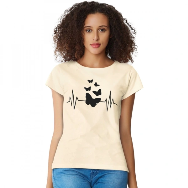 Shopnav Women's Cotton Western Wear T Shirt (Cream) - L