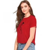 Shopnav Women's Cotton Western Wear T Shirt (Red) - S