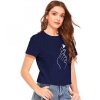 Shopnav Women's Cotton Western Wear T-Shirt (Blue) - L
