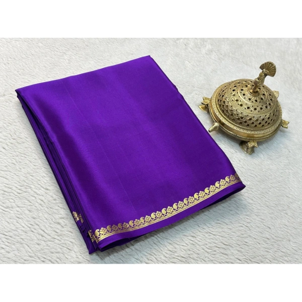 Shopnav Women's Crepe Chit Pallu Solid Saree With Unstitched Blouse 5.5Mtr (Purple)