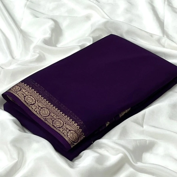 Shopnav Women's Crepe Chit Pallu Solid Saree With Unstitched Blouse 5.5Mtr (Dark Purple)