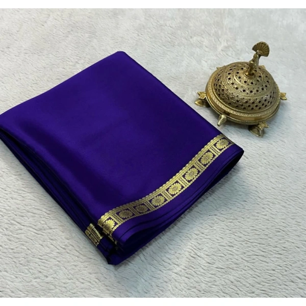 Shopnav Women's Crepe Chit Pallu Solid Saree With Unstitched Blouse 5.5Mtr (Dark Purple)