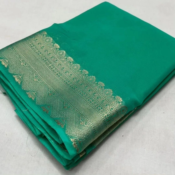 Shopnav Women's Crepe Chit Pallu Solid Saree With Unstitched Blouse 5.5Mtr (Turquoise Green)