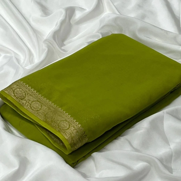 Shopnav Women's Crepe Chit Pallu Solid Saree With Unstitched Blouse 5.5Mtr (Mehendi Green)