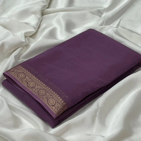 Shopnav Women's Crepe Chit Pallu Solid Saree With Unstitched Blouse 5.5Mtr (Violet)