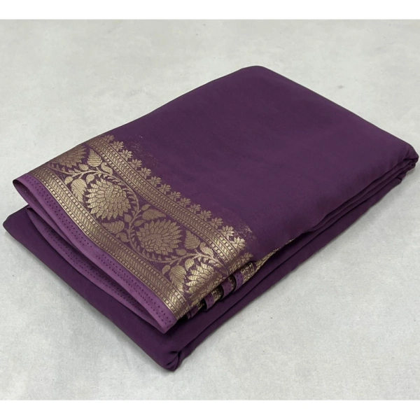 Shopnav Women's Crepe Chit Pallu Solid Saree With Unstitched Blouse 5.5Mtr (Purple)