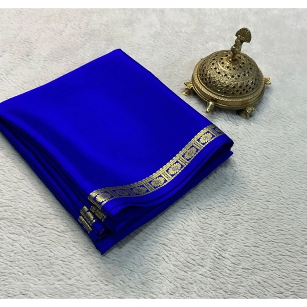 Shopnav Women's Crepe Chit Pallu Solid Saree With Unstitched Blouse 5.5Mtr (Blue)