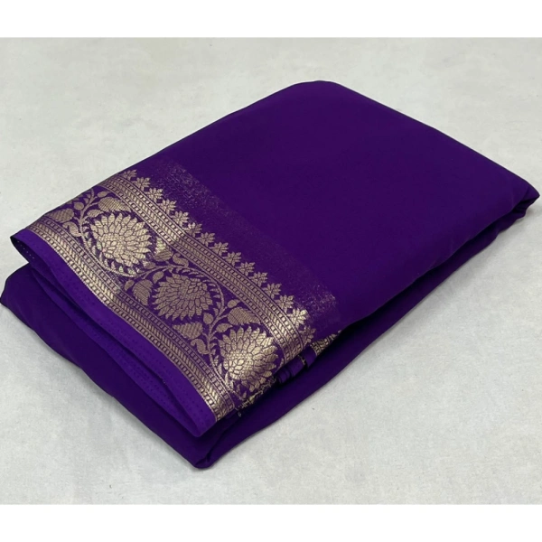 Shopnav Women's Crepe Chit Pallu Solid Saree With Unstitched Blouse 5.5Mtr (Dark Purple)