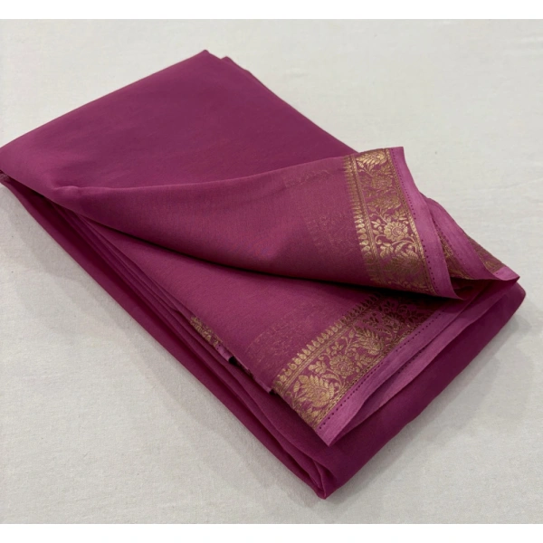 Shopnav Women's Crepe Chit Pallu Solid Saree With Unstitched Blouse 5.5Mtr (Light Pink)
