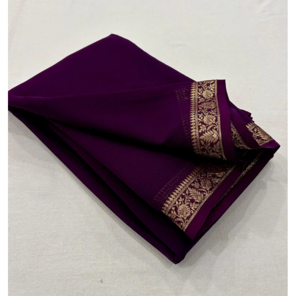 Shopnav Women's Crepe Chit Pallu Solid Saree With Unstitched Blouse 5.5Mtr (Dark Purple)