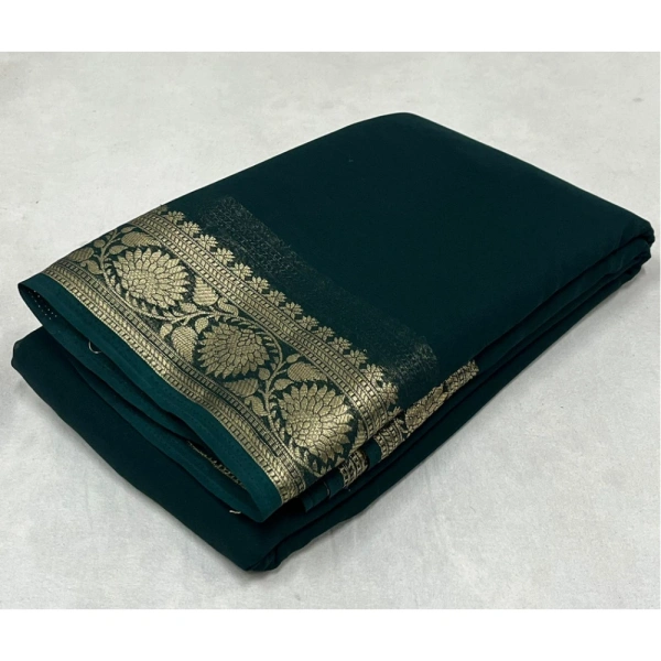 Shopnav Women's Crepe Chit Pallu Solid Saree With Unstitched Blouse 5.5Mtr (Green)