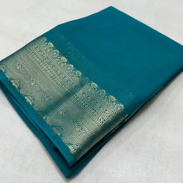 Shopnav Women's Crepe Chit Pallu Solid Saree With Unstitched Blouse 5.5Mtr (Sky Blue)