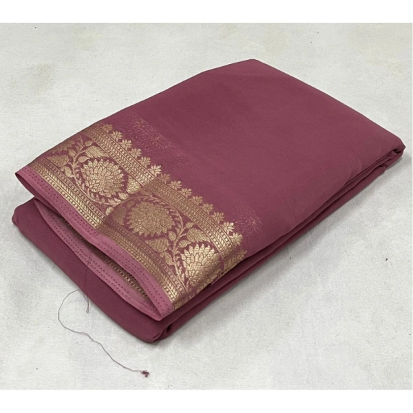 Shopnav Women's Crepe Chit Pallu Solid Saree With Unstitched Blouse 5.5Mtr (Peach)