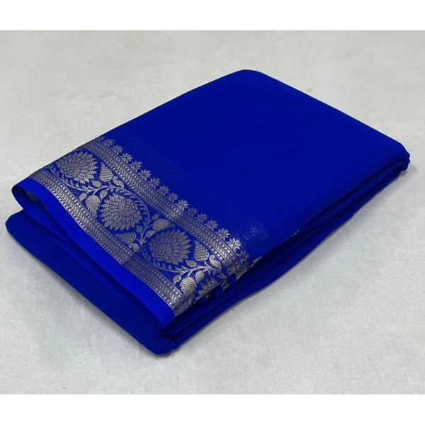 Shopnav Women's Crepe Chit Pallu Solid Saree With Unstitched Blouse 5.5Mtr (Blue)