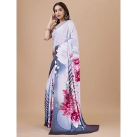 Women's Crepe Digital Print Saree With Unstitched Blouse 5.5Mtr (Grey) - Grey