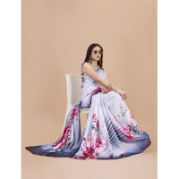 Women's Crepe Digital Print Saree With Unstitched Blouse 5.5Mtr (Grey) - Grey