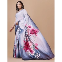 Women's Crepe Digital Print Saree With Unstitched Blouse 5.5Mtr (Grey) - Grey
