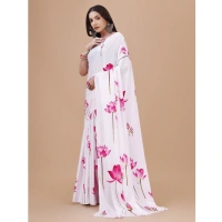 Women's Crepe Digital Print Saree With Unstitched Blouse 5.5Mtr (White) - White