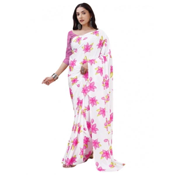 Women's Crepe Digital Print Saree With Unstitched Blouse 5.5Mtr (Pink) - Pink