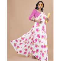 Women's Crepe Digital Print Saree With Unstitched Blouse 5.5Mtr (Pink) - Pink